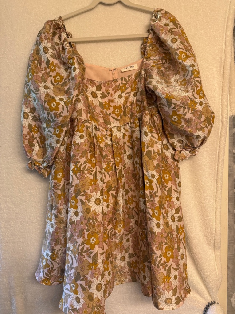 Storia Floral Puff Sleeve Babydoll Mini Dress - Pink, Mustard & White
